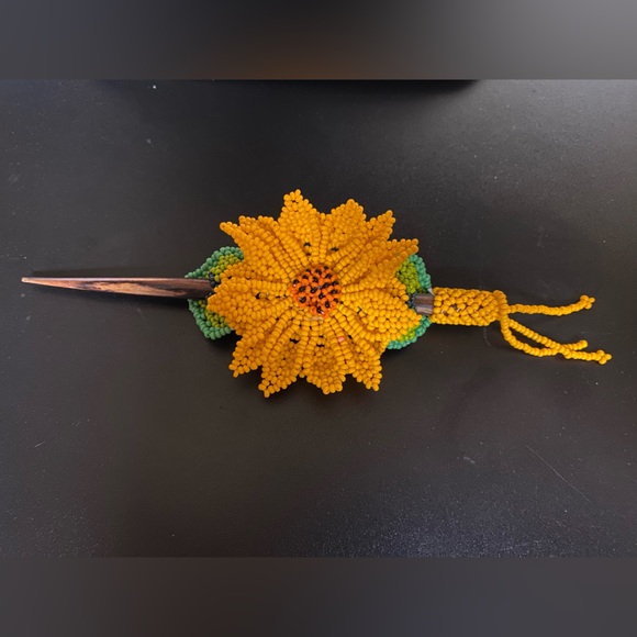 Orange Beaded Hair Wooden Stick Flower accessories - Picture 6 of 11